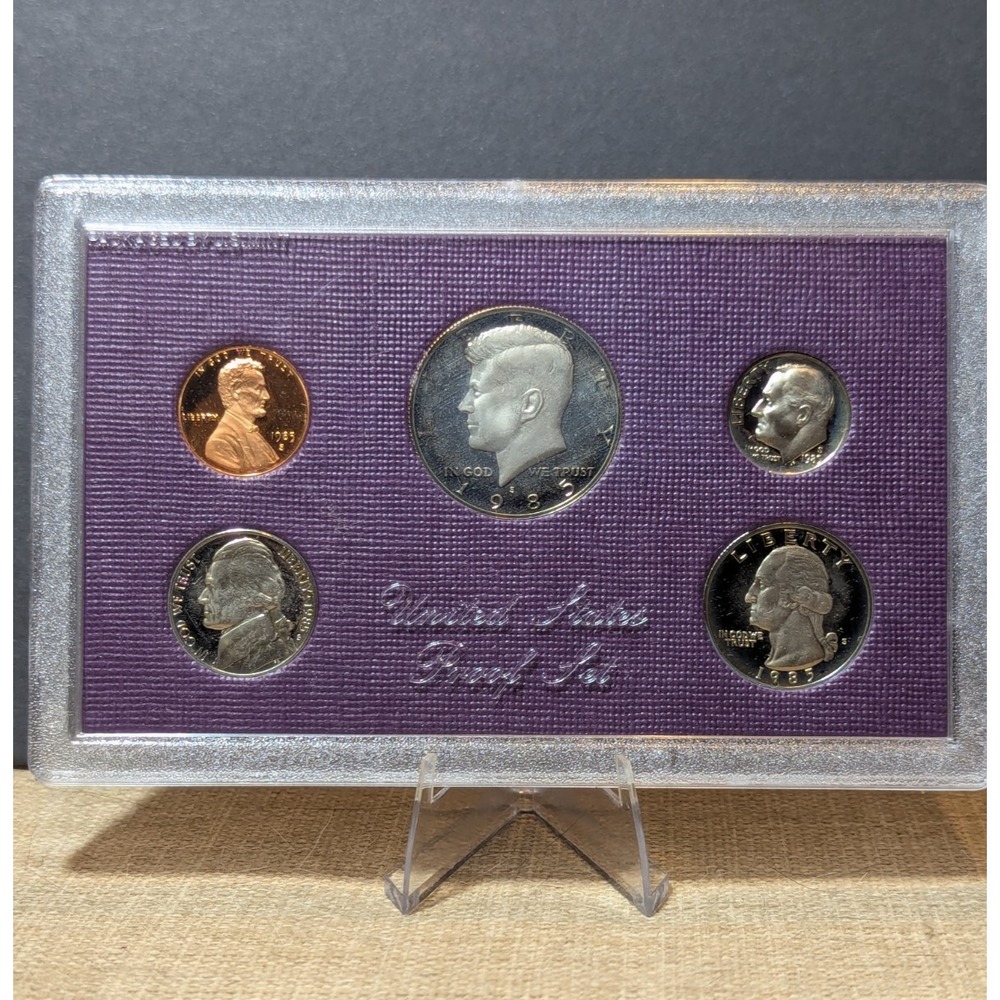 1985 S US Mint Proof Set San Francisco 5 Coins Kennedy Half Quarter Dime Nickel